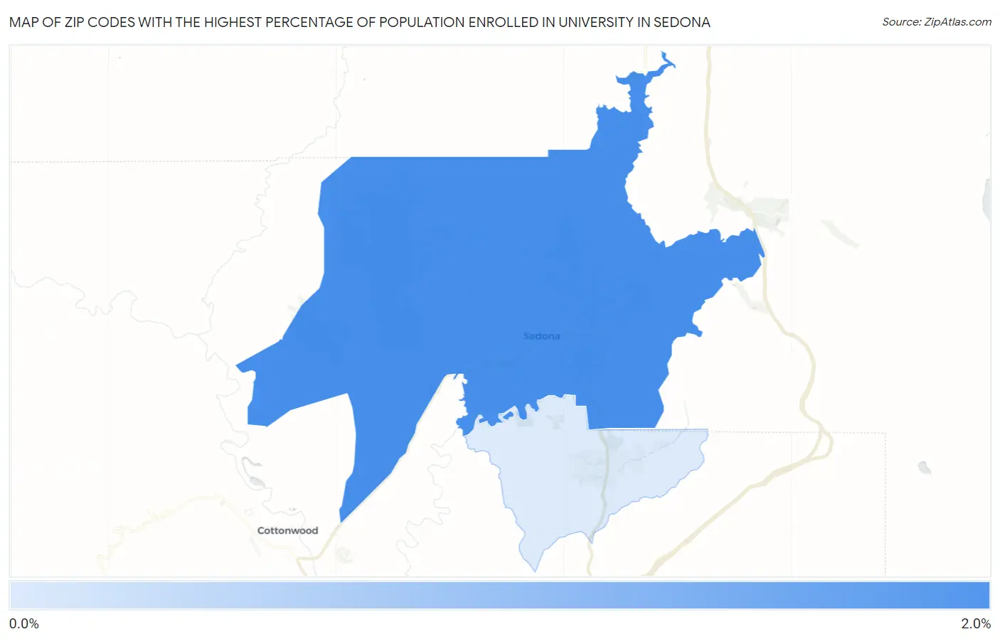 Zip Codes with the Highest Percentage of Population Enrolled in University in Sedona Map