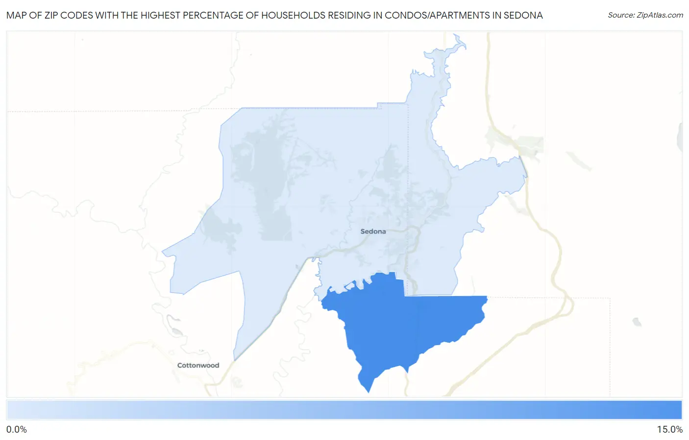 Zip Codes with the Highest Percentage of Households Residing in Condos/Apartments in Sedona Map