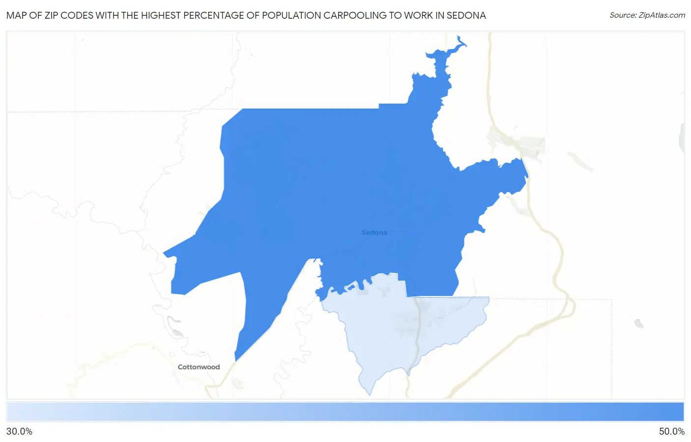 Zip Codes with the Highest Percentage of Population Carpooling to Work in Sedona Map