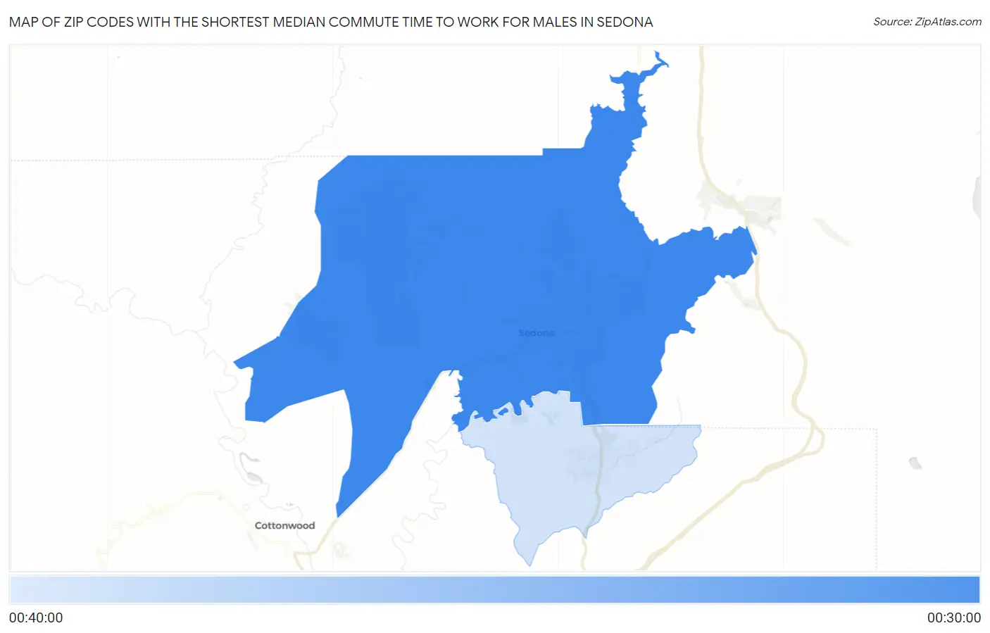 Zip Codes with the Shortest Median Commute Time to Work for Males in Sedona Map