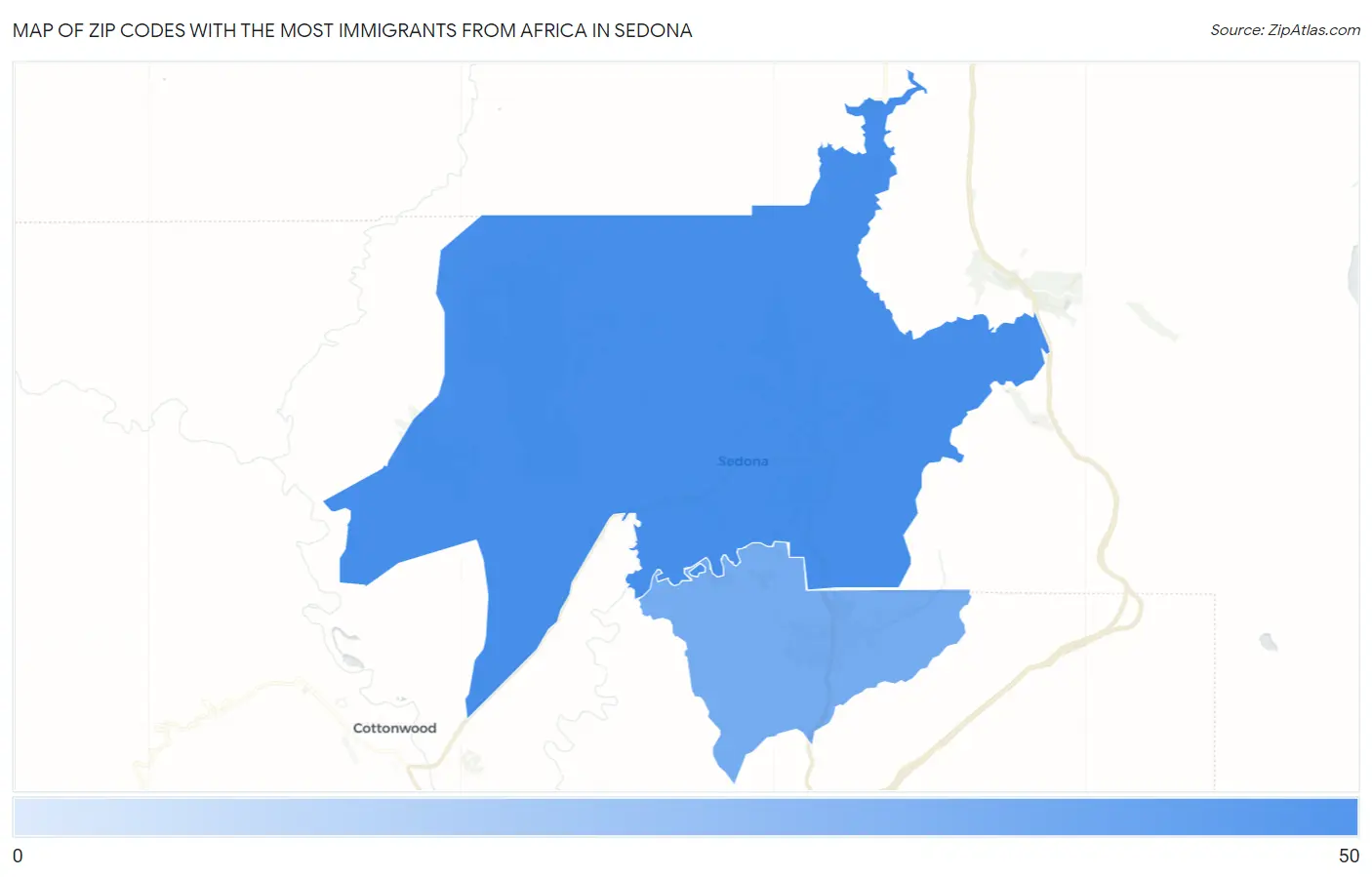 Zip Codes with the Most Immigrants from Africa in Sedona Map