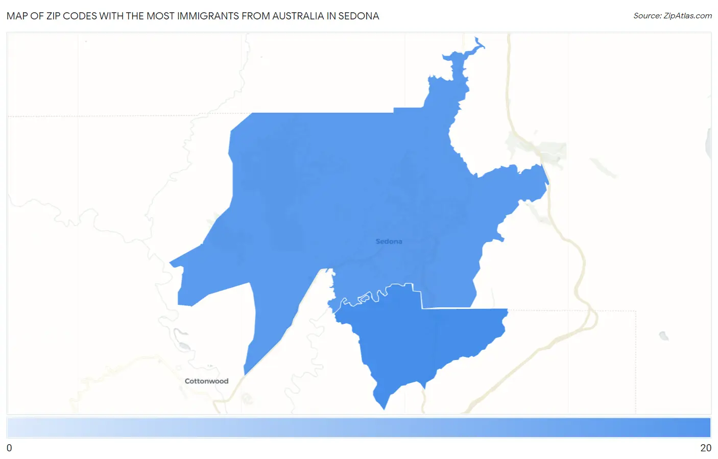 Zip Codes with the Most Immigrants from Australia in Sedona Map