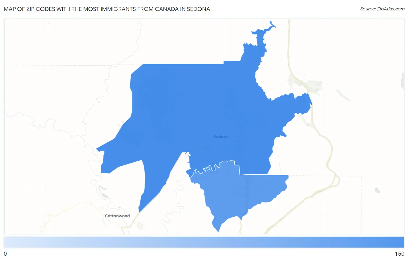 Zip Codes with the Most Immigrants from Canada in Sedona Map