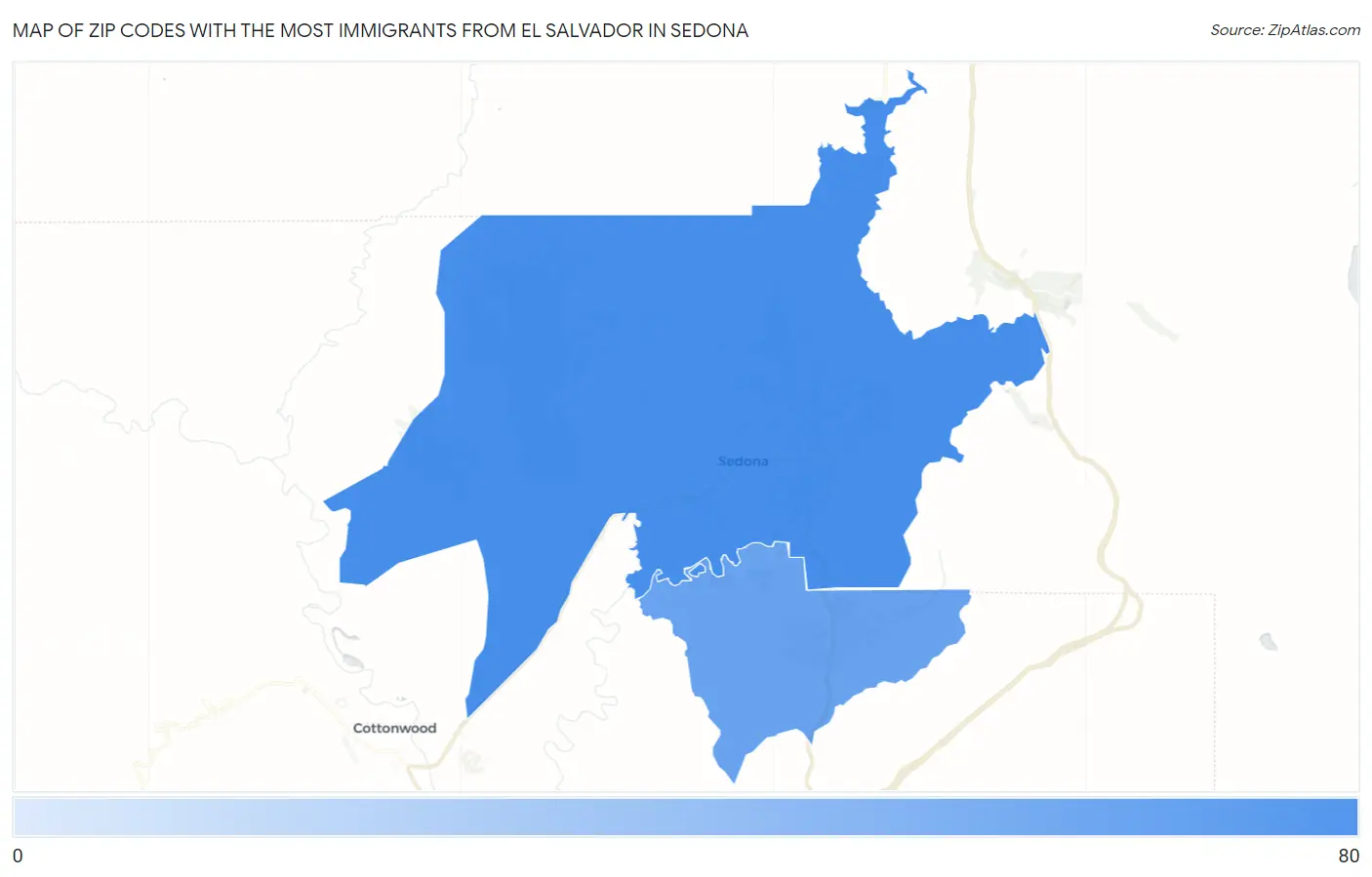 Zip Codes with the Most Immigrants from El Salvador in Sedona Map
