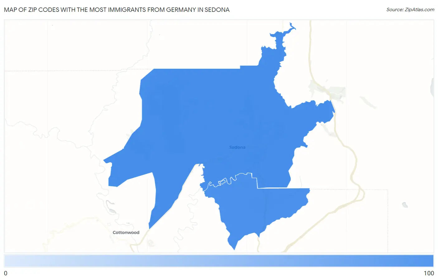 Zip Codes with the Most Immigrants from Germany in Sedona Map