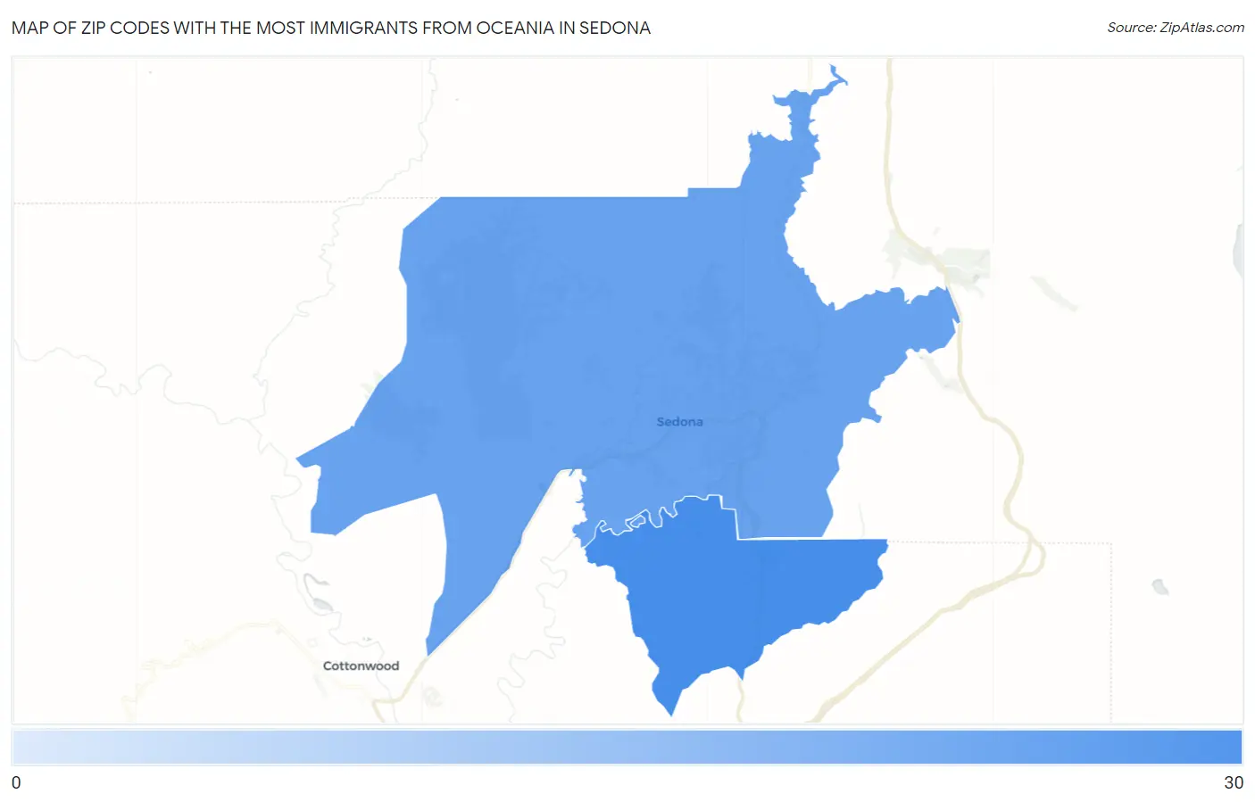 Zip Codes with the Most Immigrants from Oceania in Sedona Map
