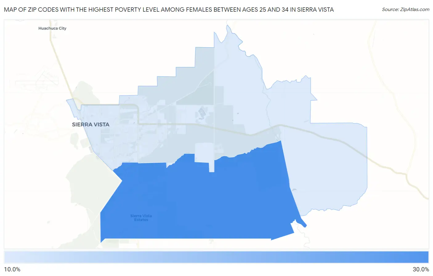 Zip Codes with the Highest Poverty Level Among Females Between Ages 25 and 34 in Sierra Vista Map
