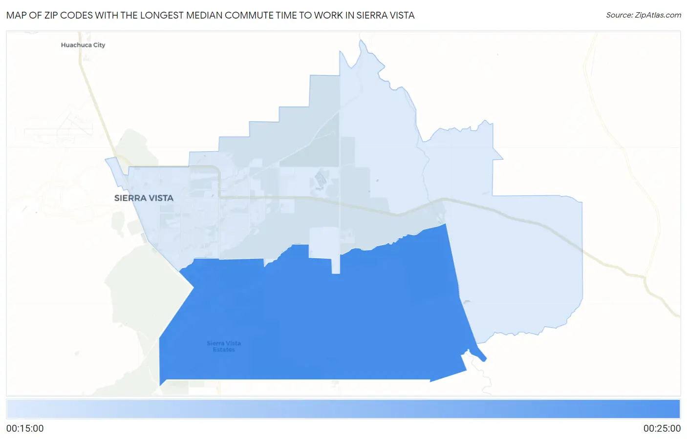 Zip Codes with the Longest Median Commute Time to Work in Sierra Vista Map