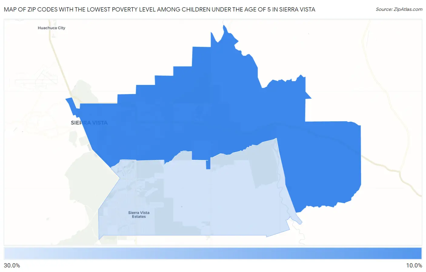 Zip Codes with the Lowest Poverty Level Among Children Under the Age of 5 in Sierra Vista Map