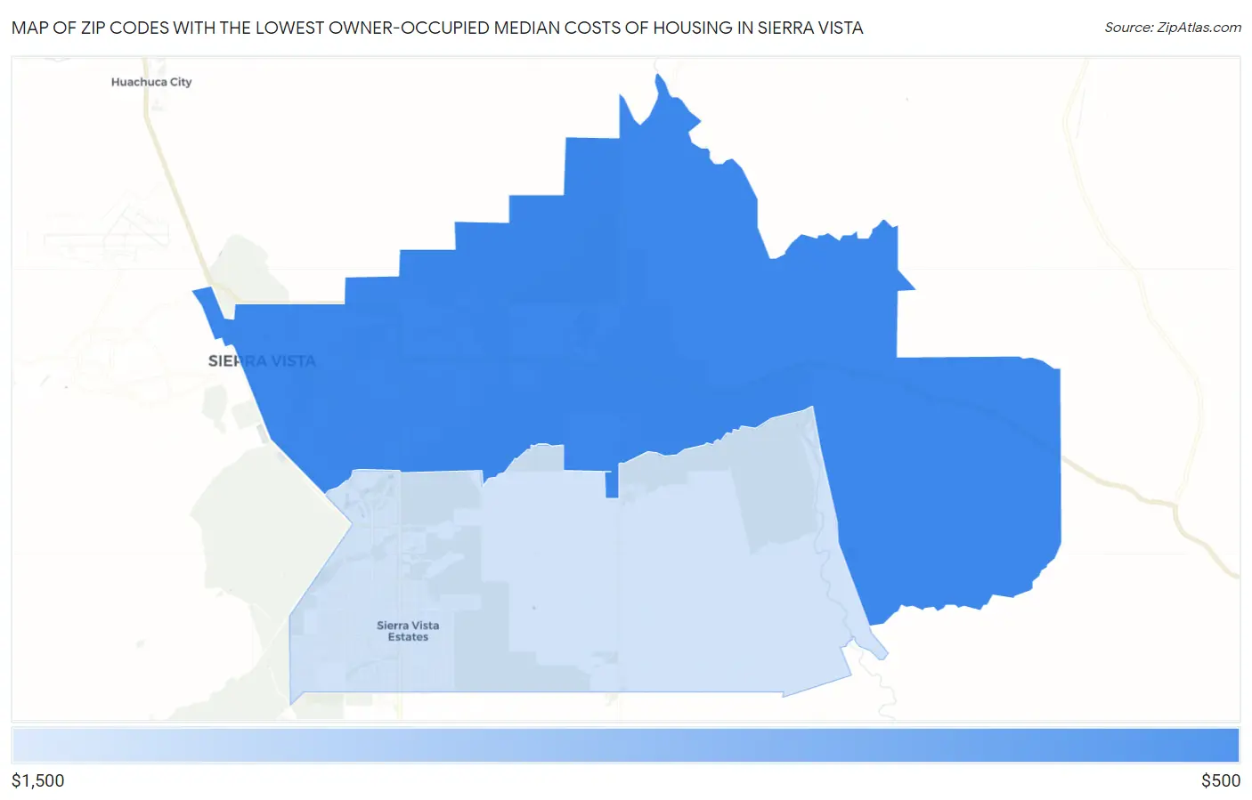 Zip Codes with the Lowest Owner-Occupied Median Costs of Housing in Sierra Vista Map