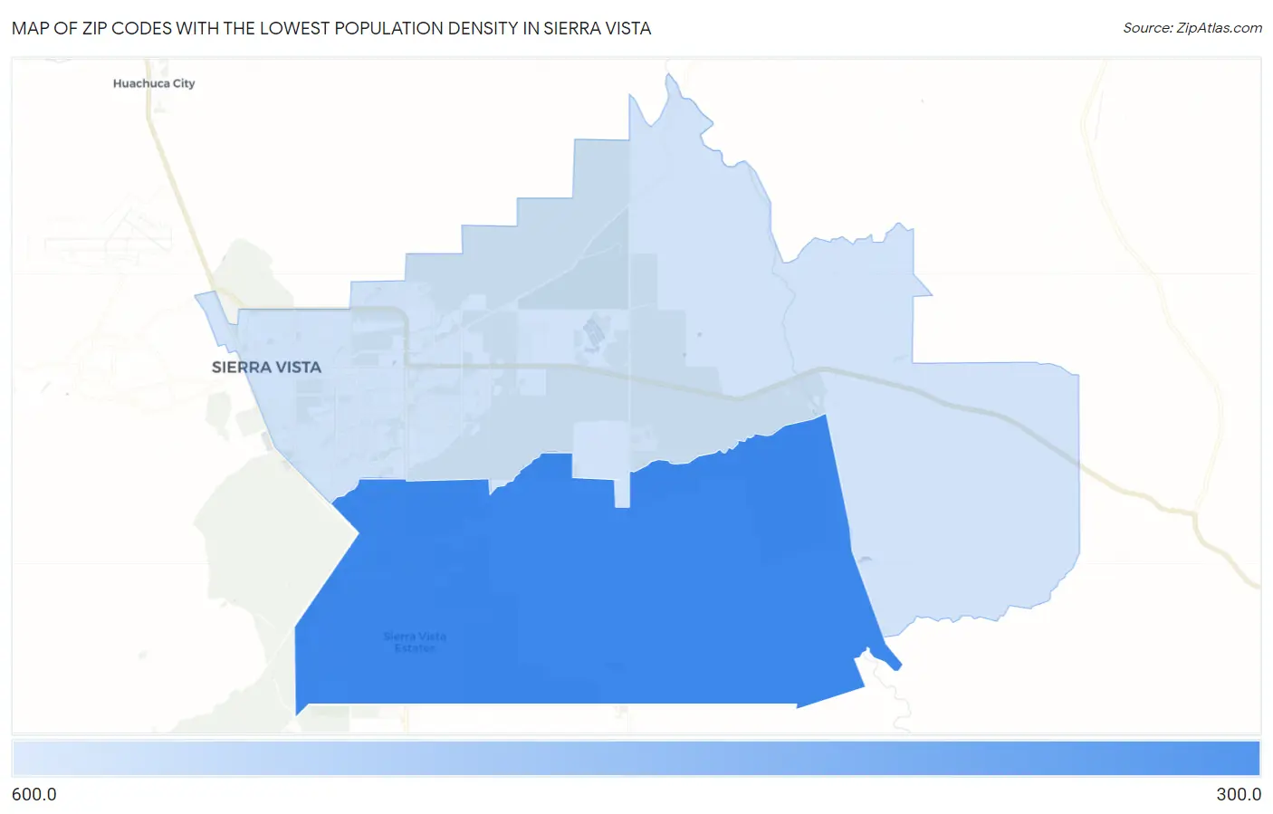 Zip Codes with the Lowest Population Density in Sierra Vista Map