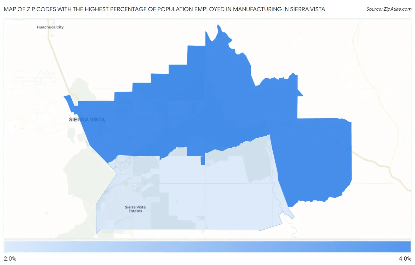 Zip Codes with the Highest Percentage of Population Employed in Manufacturing in Sierra Vista Map