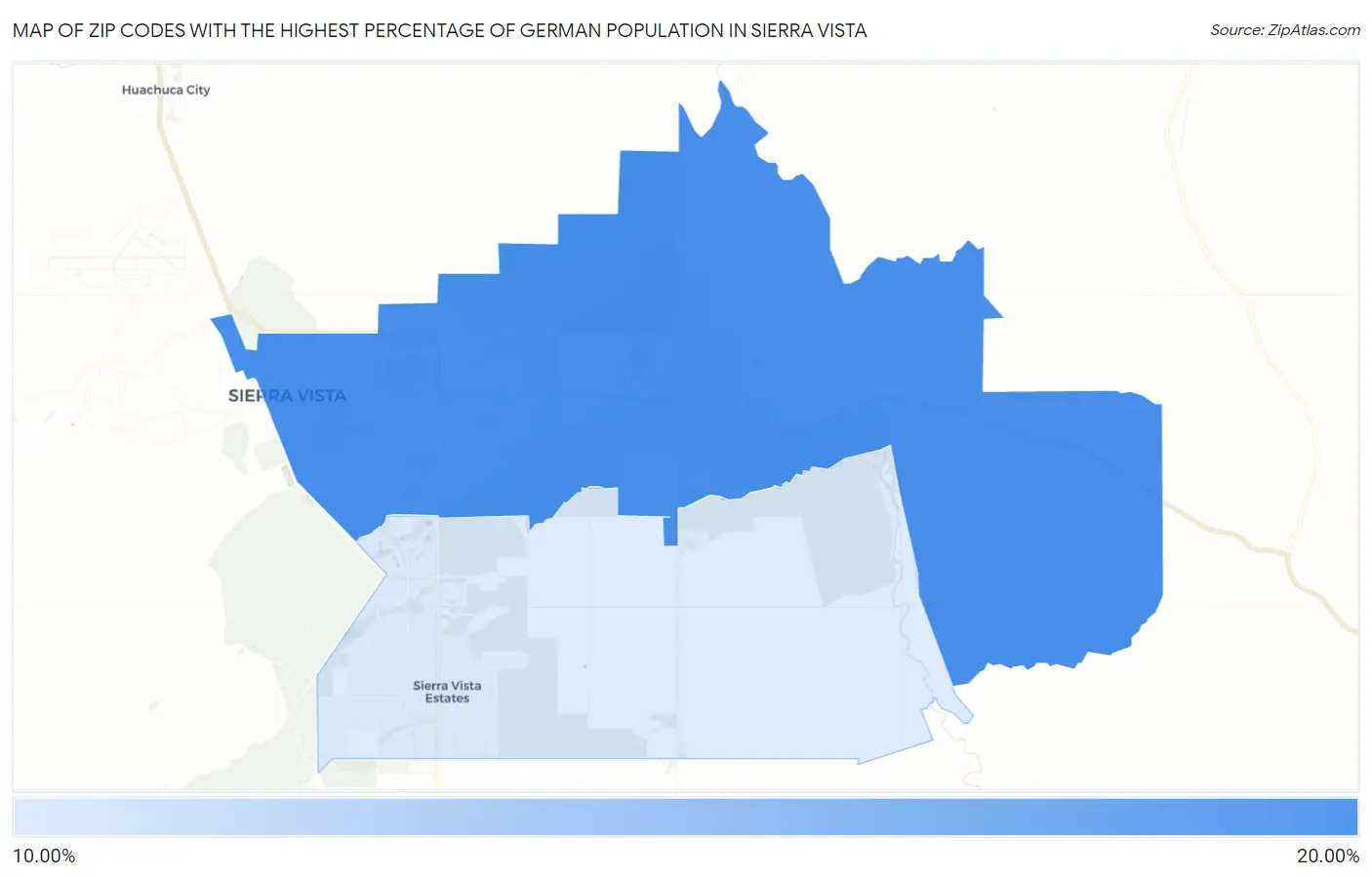 Zip Codes with the Highest Percentage of German Population in Sierra Vista Map