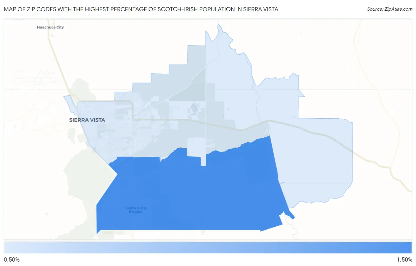 Zip Codes with the Highest Percentage of Scotch-Irish Population in Sierra Vista Map