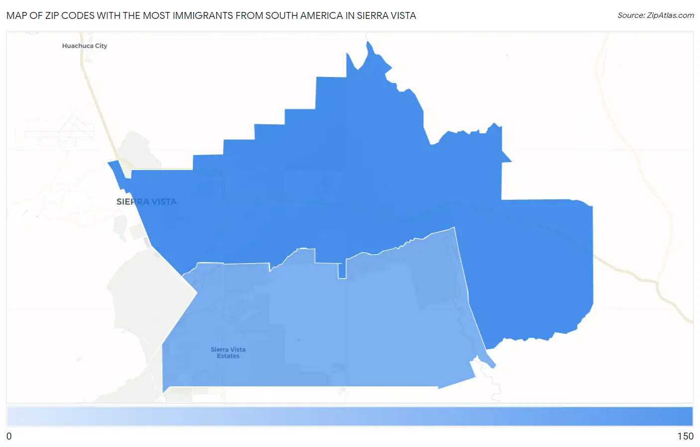 Zip Codes with the Most Immigrants from South America in Sierra Vista Map