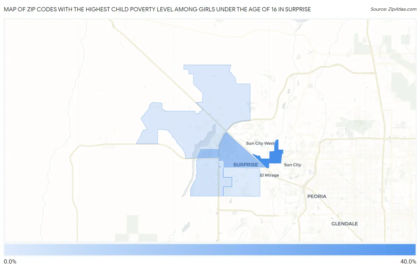 Zip Codes with the Highest Child Poverty Level Among Girls Under the Age of 16 in Surprise Map
