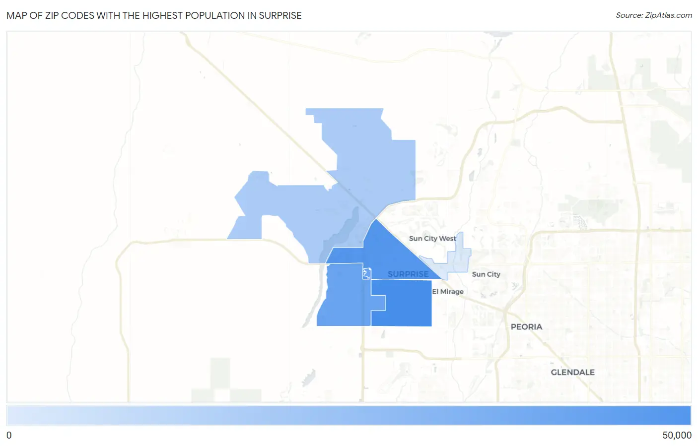 Zip Codes with the Highest Population in Surprise Map
