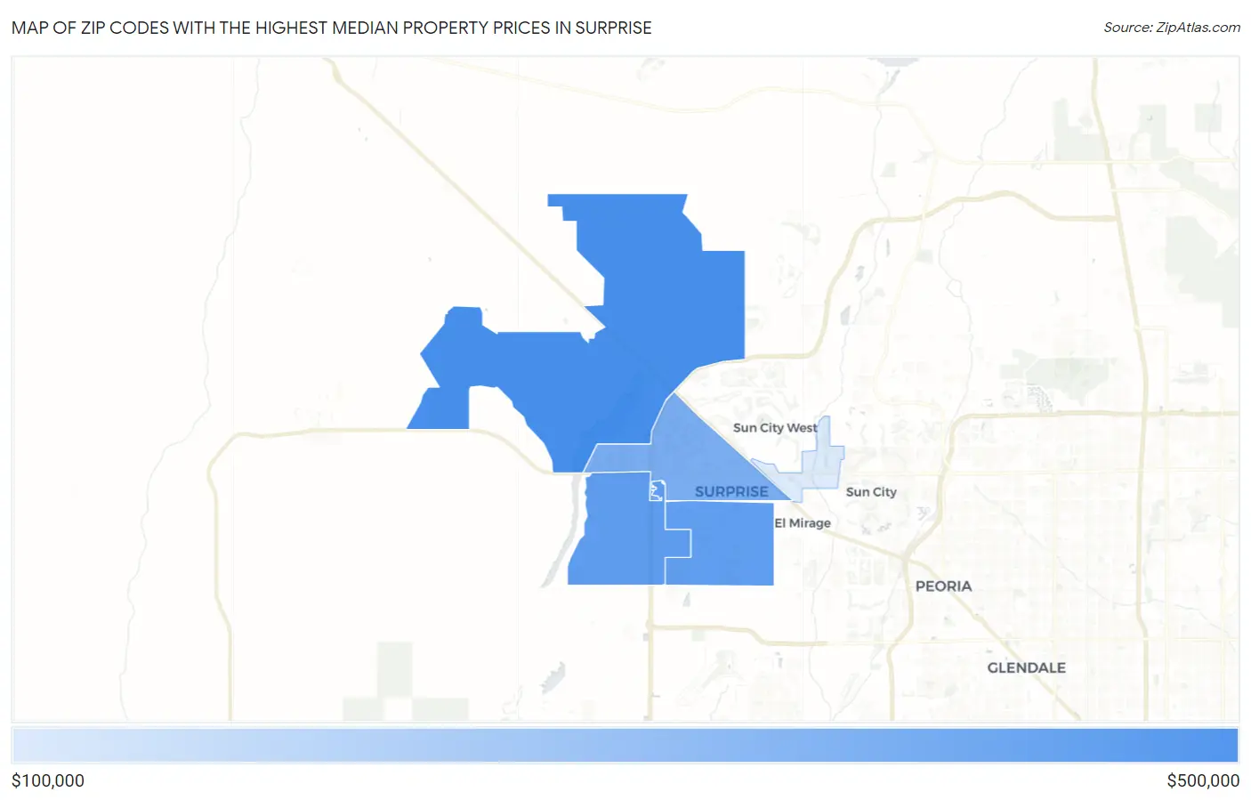 Zip Codes with the Highest Median Property Prices in Surprise Map
