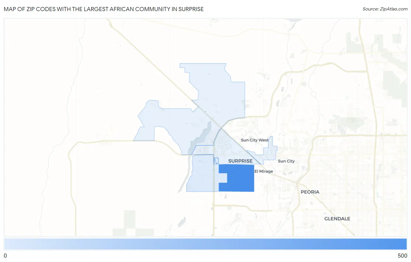 Zip Codes with the Largest African Community in Surprise Map