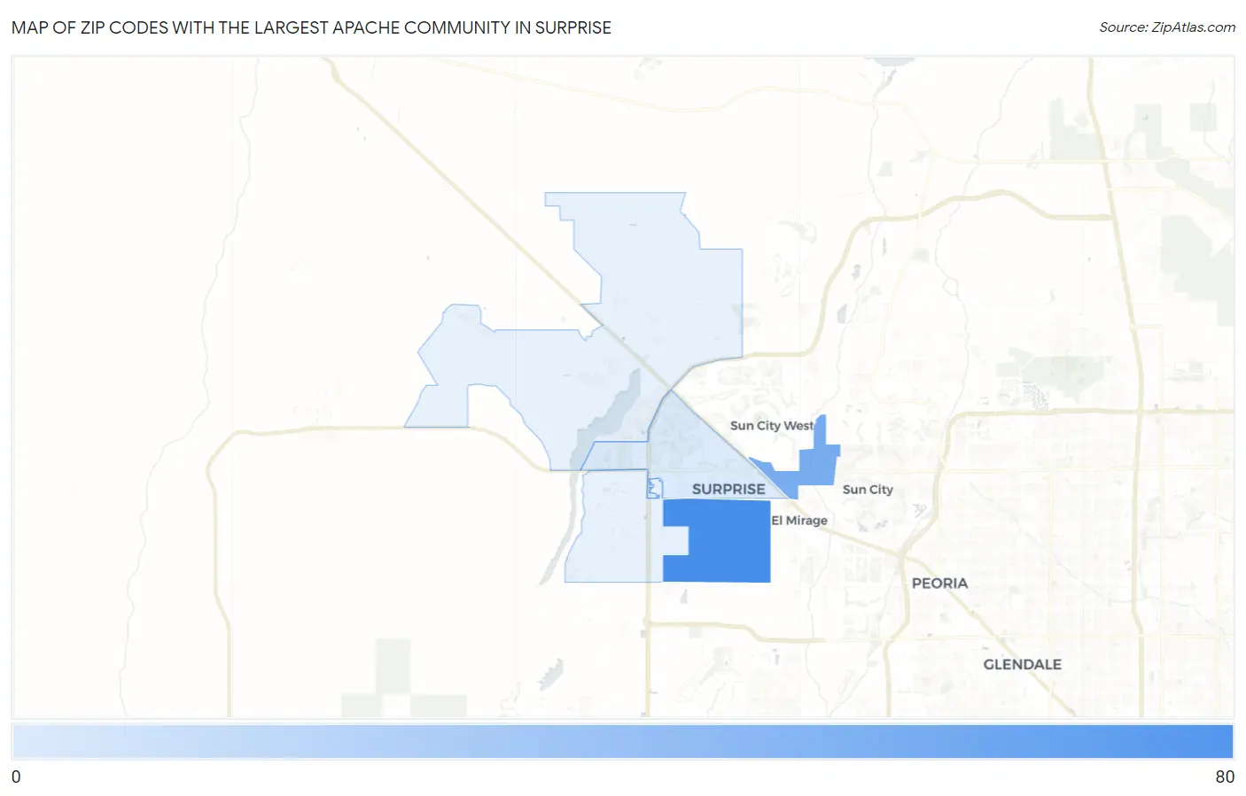 Zip Codes with the Largest Apache Community in Surprise Map