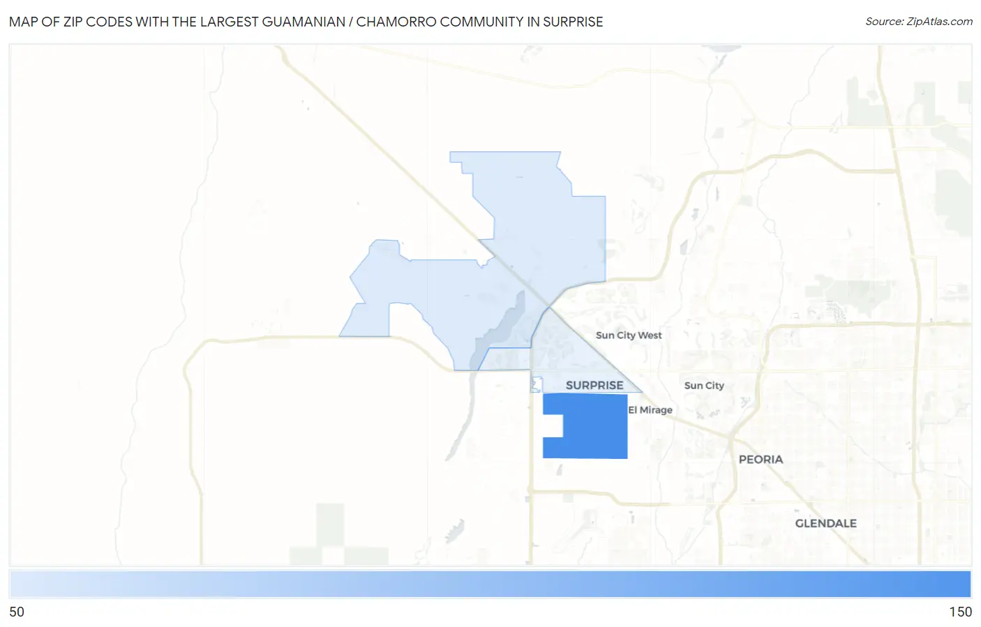 Zip Codes with the Largest Guamanian / Chamorro Community in Surprise Map