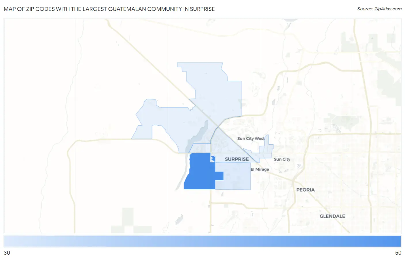 Zip Codes with the Largest Guatemalan Community in Surprise Map