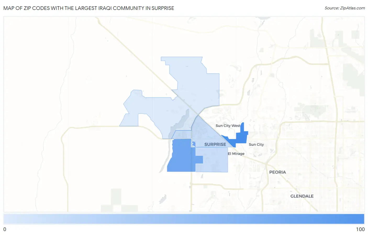 Zip Codes with the Largest Iraqi Community in Surprise Map
