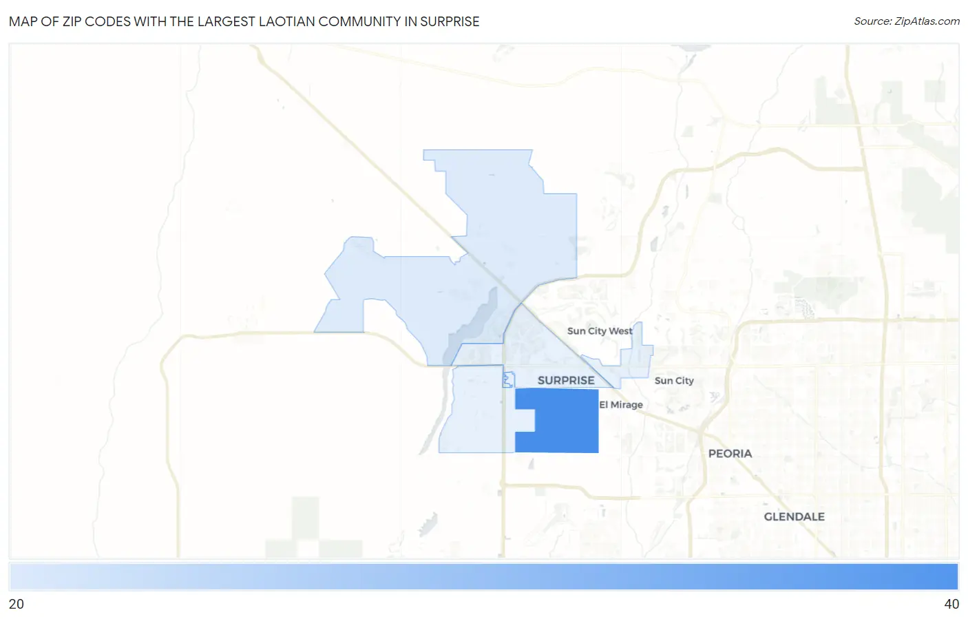 Zip Codes with the Largest Laotian Community in Surprise Map