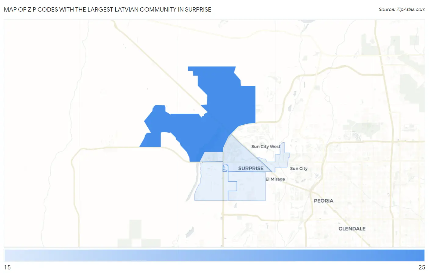 Zip Codes with the Largest Latvian Community in Surprise Map