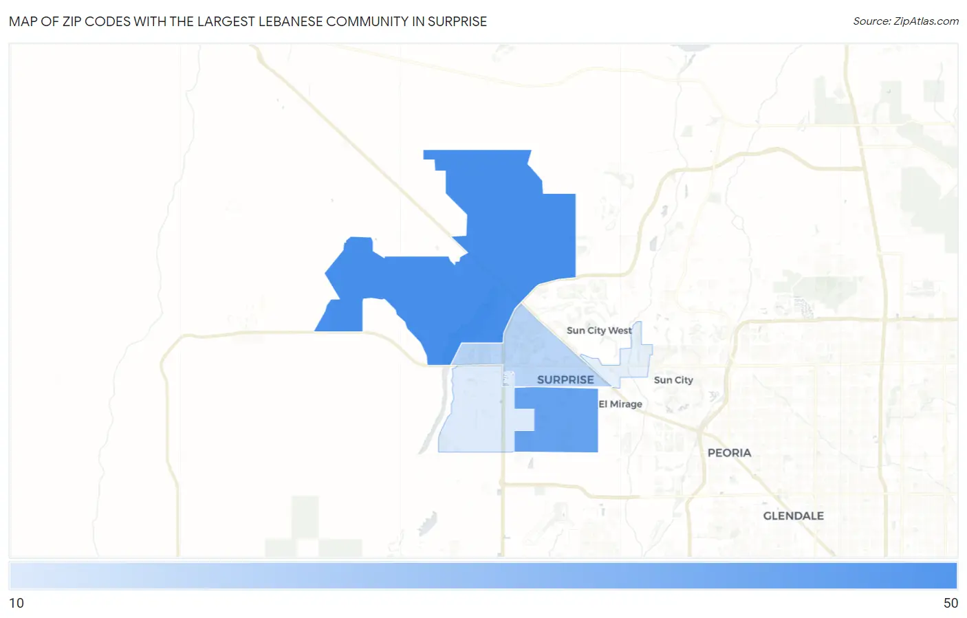 Zip Codes with the Largest Lebanese Community in Surprise Map