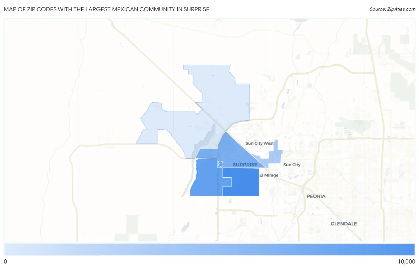 Zip Codes with the Largest Mexican Community in Surprise Map