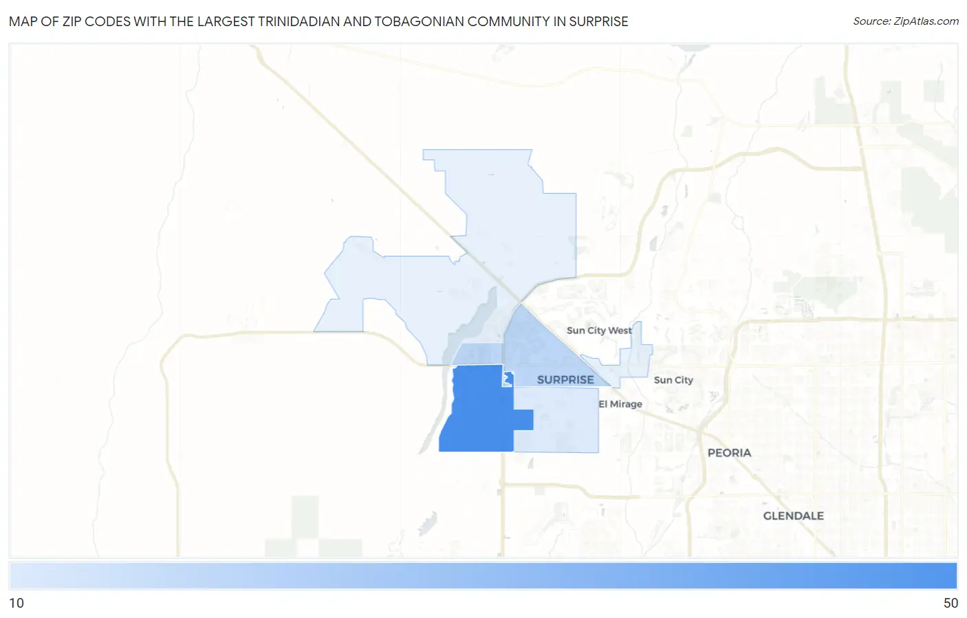 Zip Codes with the Largest Trinidadian and Tobagonian Community in Surprise Map