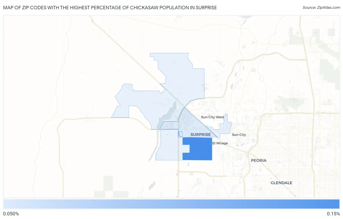 Zip Codes with the Highest Percentage of Chickasaw Population in Surprise Map