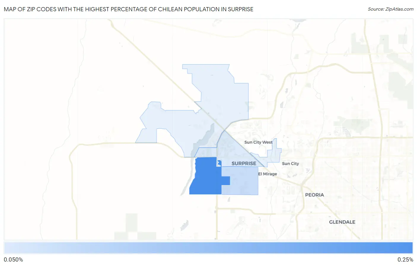 Zip Codes with the Highest Percentage of Chilean Population in Surprise Map