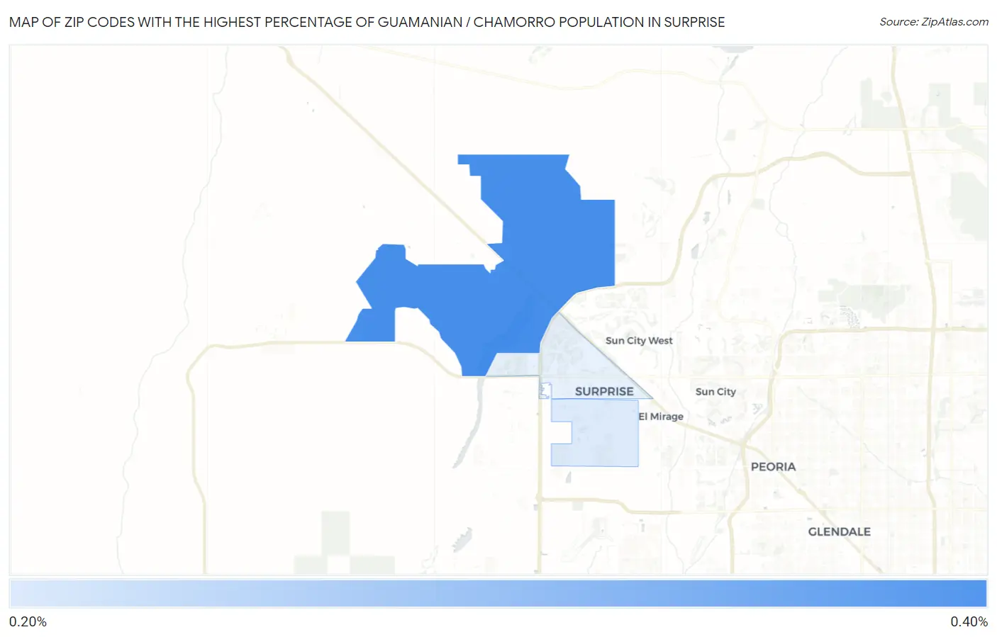 Zip Codes with the Highest Percentage of Guamanian / Chamorro Population in Surprise Map