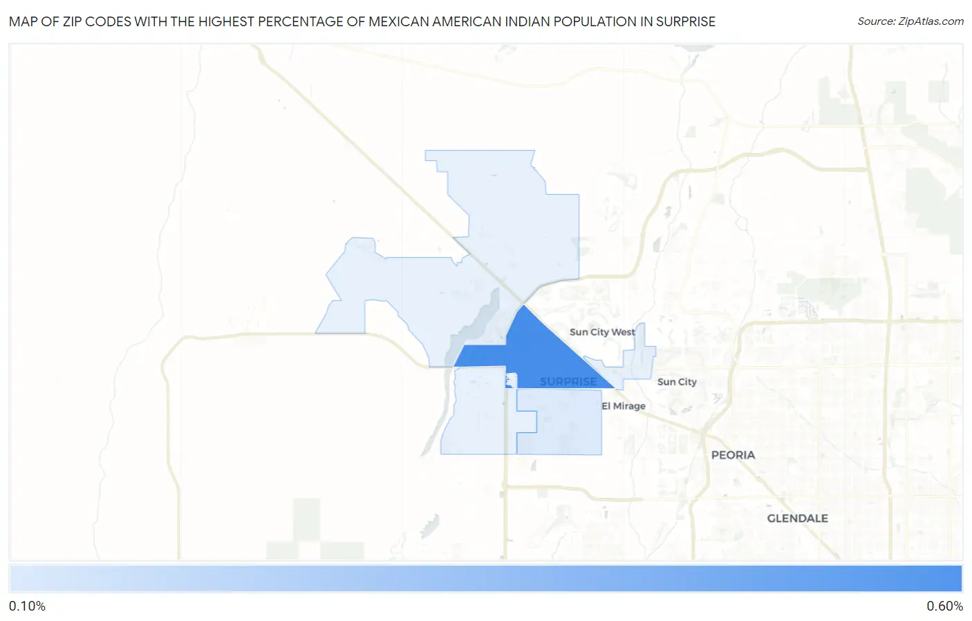 Zip Codes with the Highest Percentage of Mexican American Indian Population in Surprise Map
