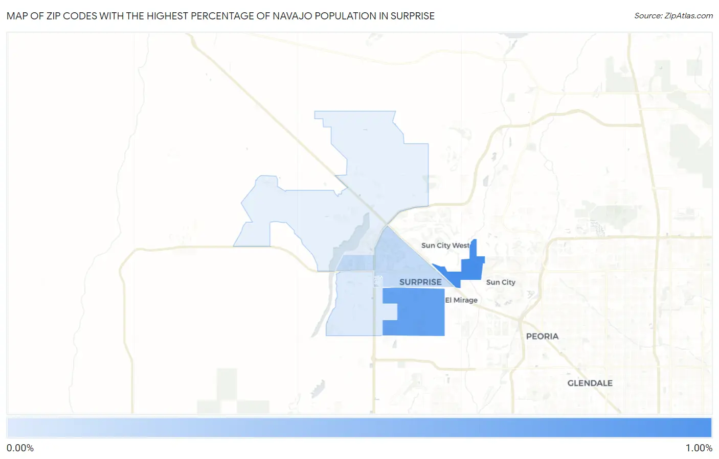 Zip Codes with the Highest Percentage of Navajo Population in Surprise Map
