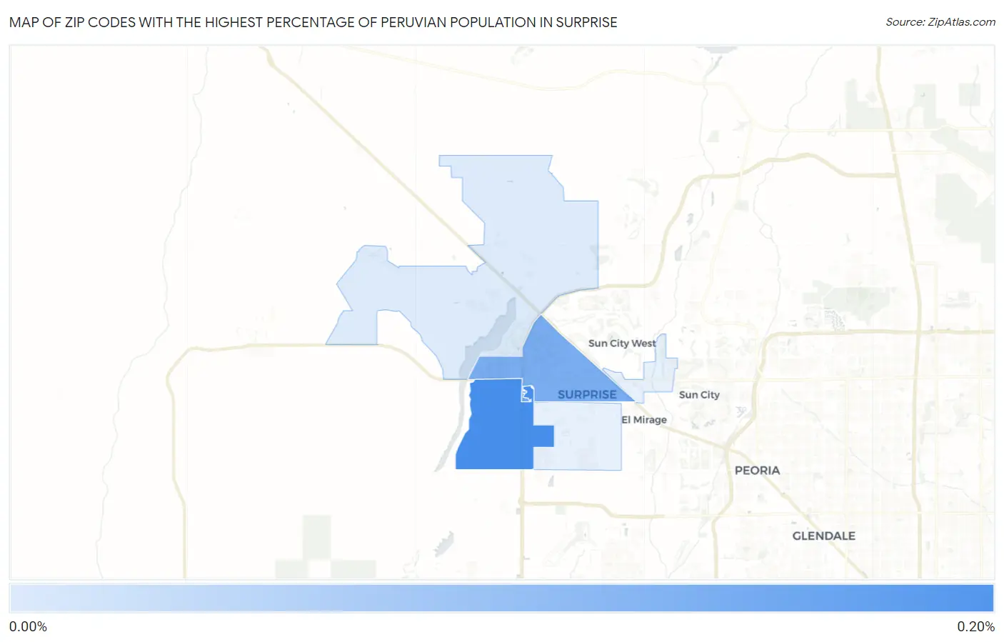 Zip Codes with the Highest Percentage of Peruvian Population in Surprise Map