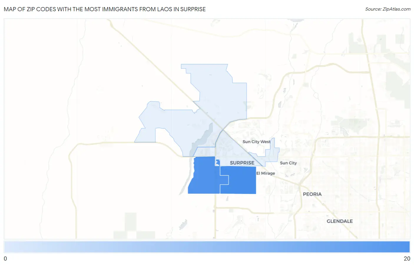 Zip Codes with the Most Immigrants from Laos in Surprise Map