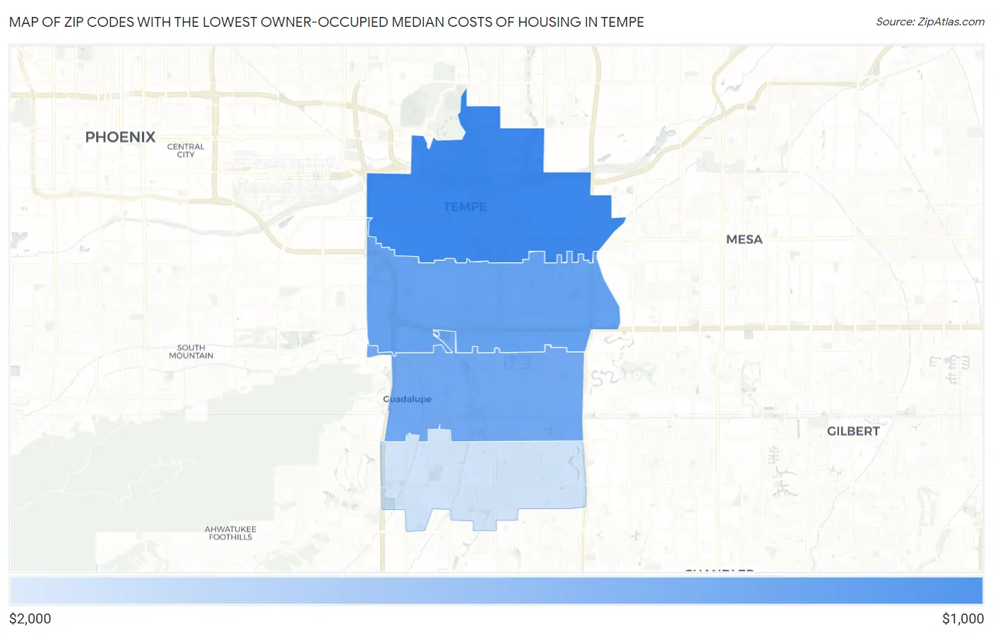 Zip Codes with the Lowest Owner-Occupied Median Costs of Housing in Tempe Map