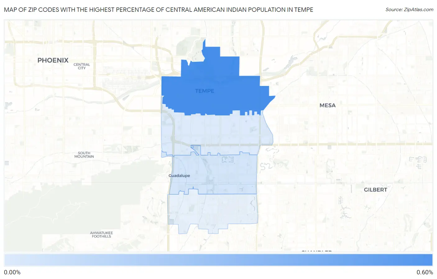 Zip Codes with the Highest Percentage of Central American Indian Population in Tempe Map