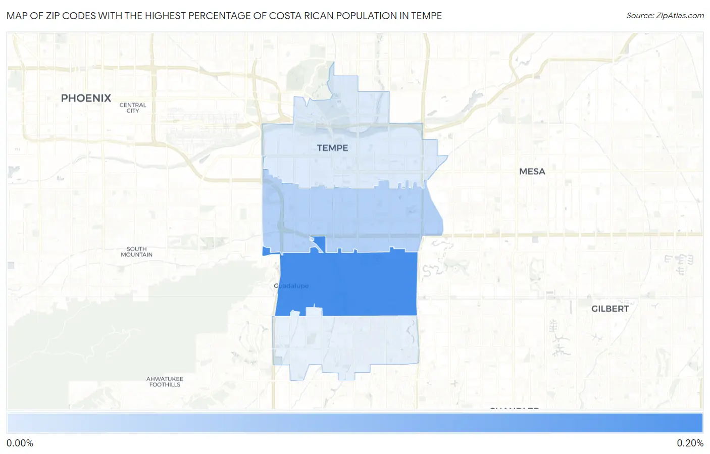 Zip Codes with the Highest Percentage of Costa Rican Population in Tempe Map