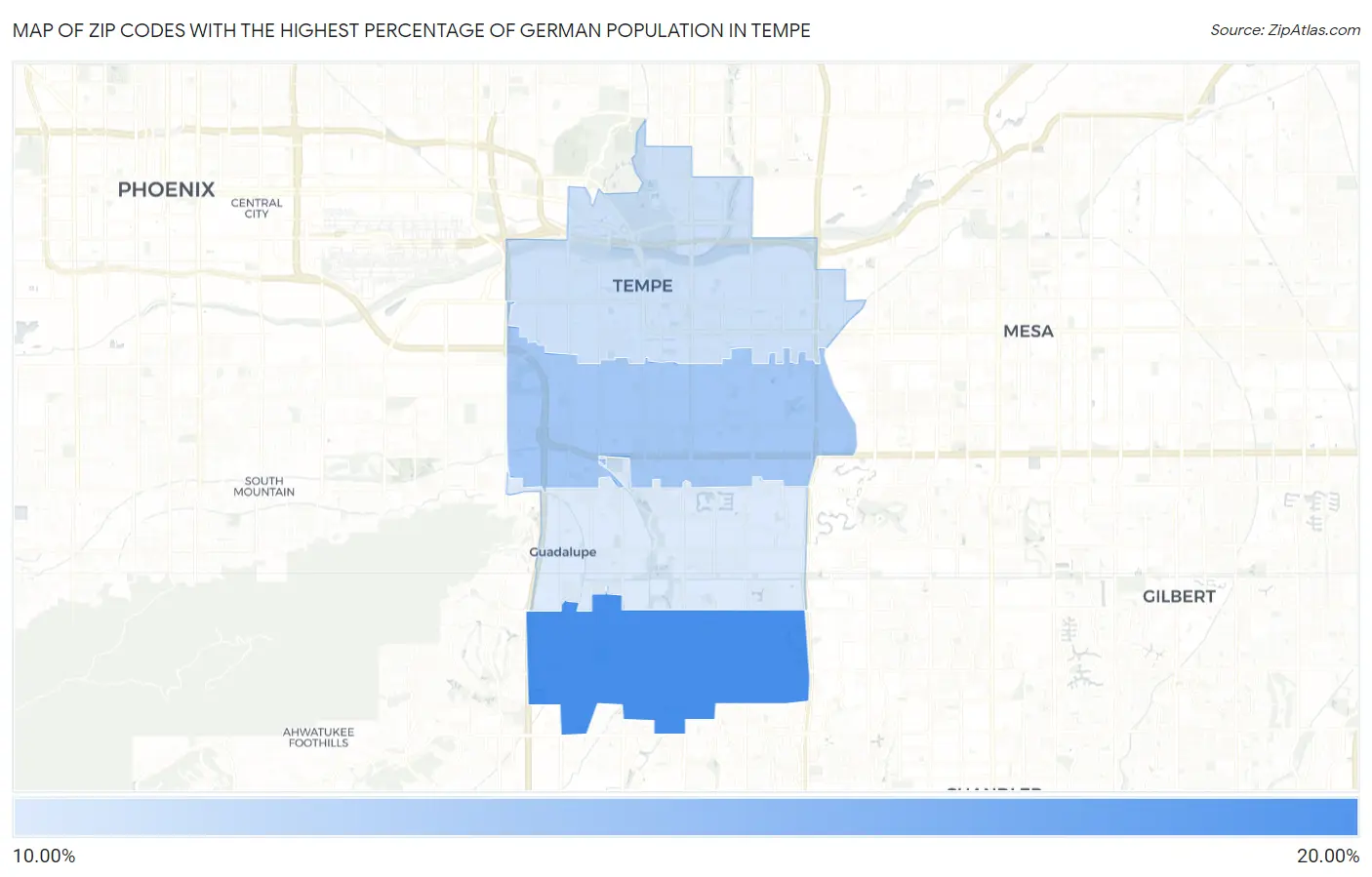 Zip Codes with the Highest Percentage of German Population in Tempe Map