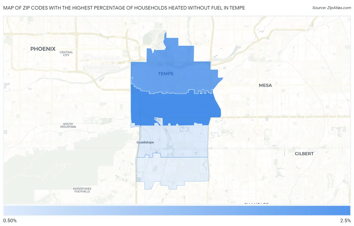 Zip Codes with the Highest Percentage of Households Heated without Fuel in Tempe Map