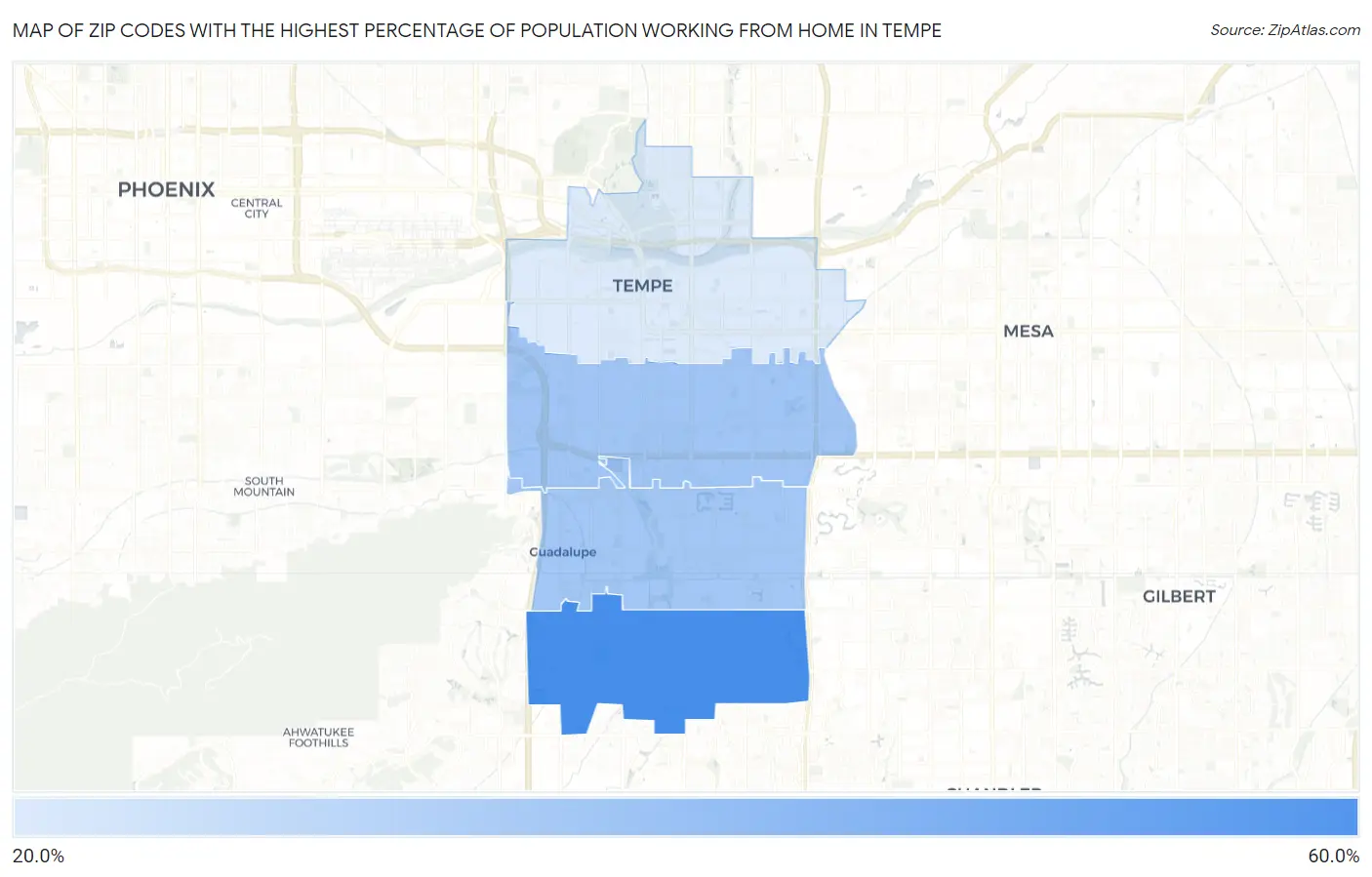 Zip Codes with the Highest Percentage of Population Working from Home in Tempe Map