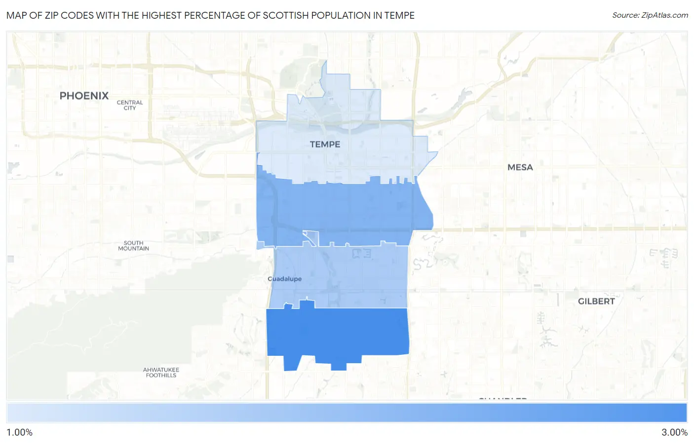 Zip Codes with the Highest Percentage of Scottish Population in Tempe Map
