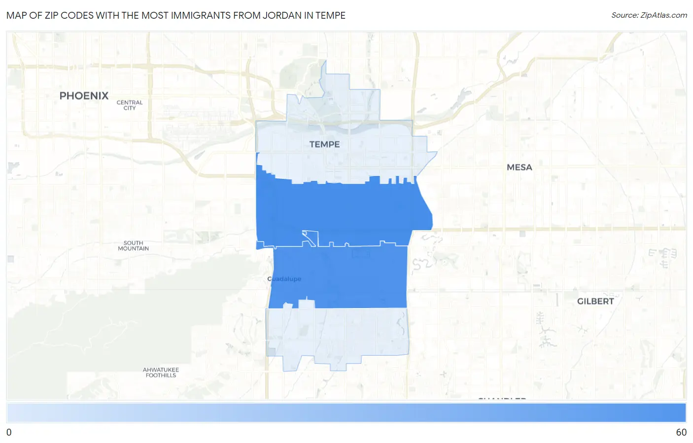 Zip Codes with the Most Immigrants from Jordan in Tempe Map