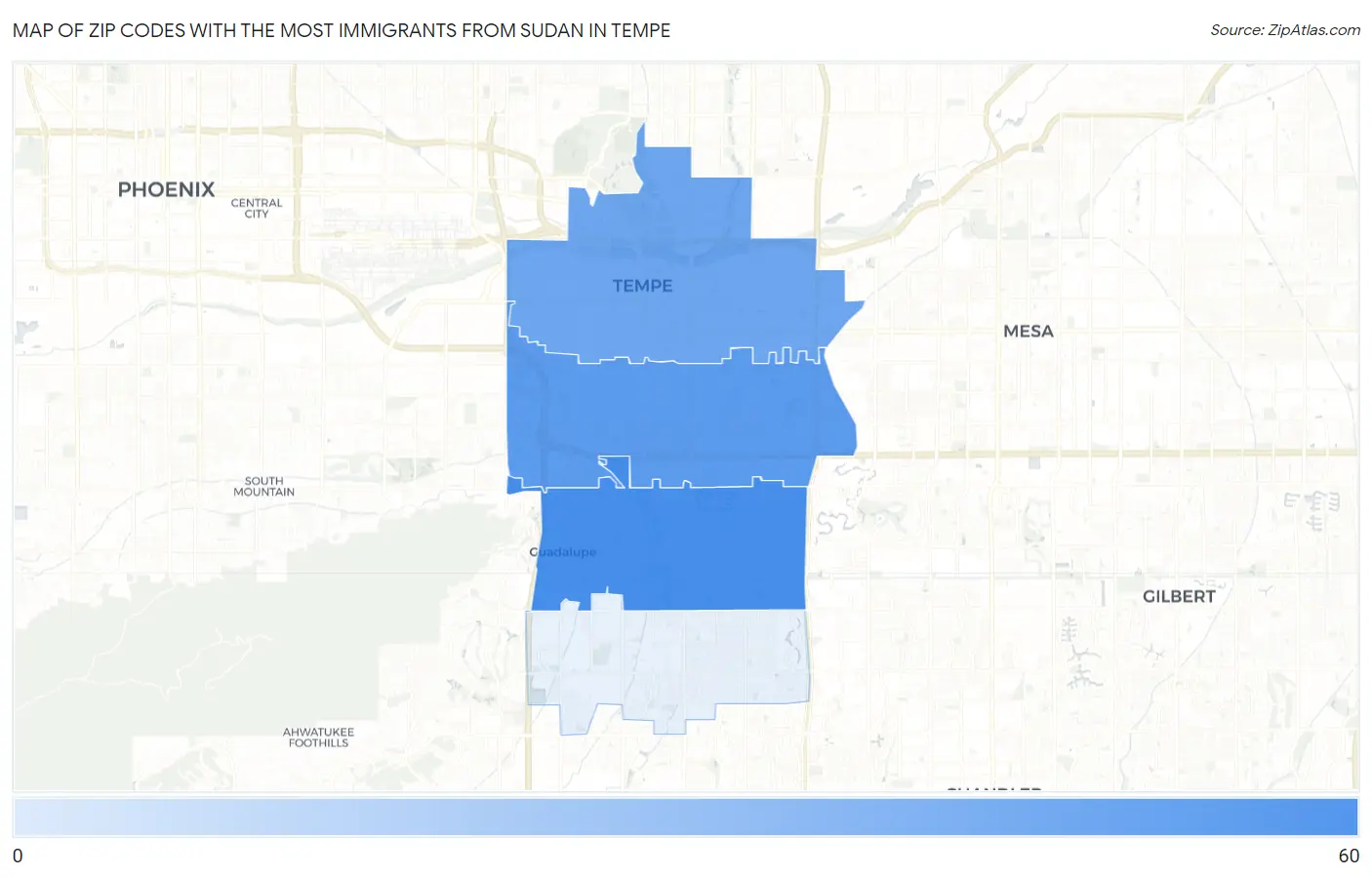 Zip Codes with the Most Immigrants from Sudan in Tempe Map