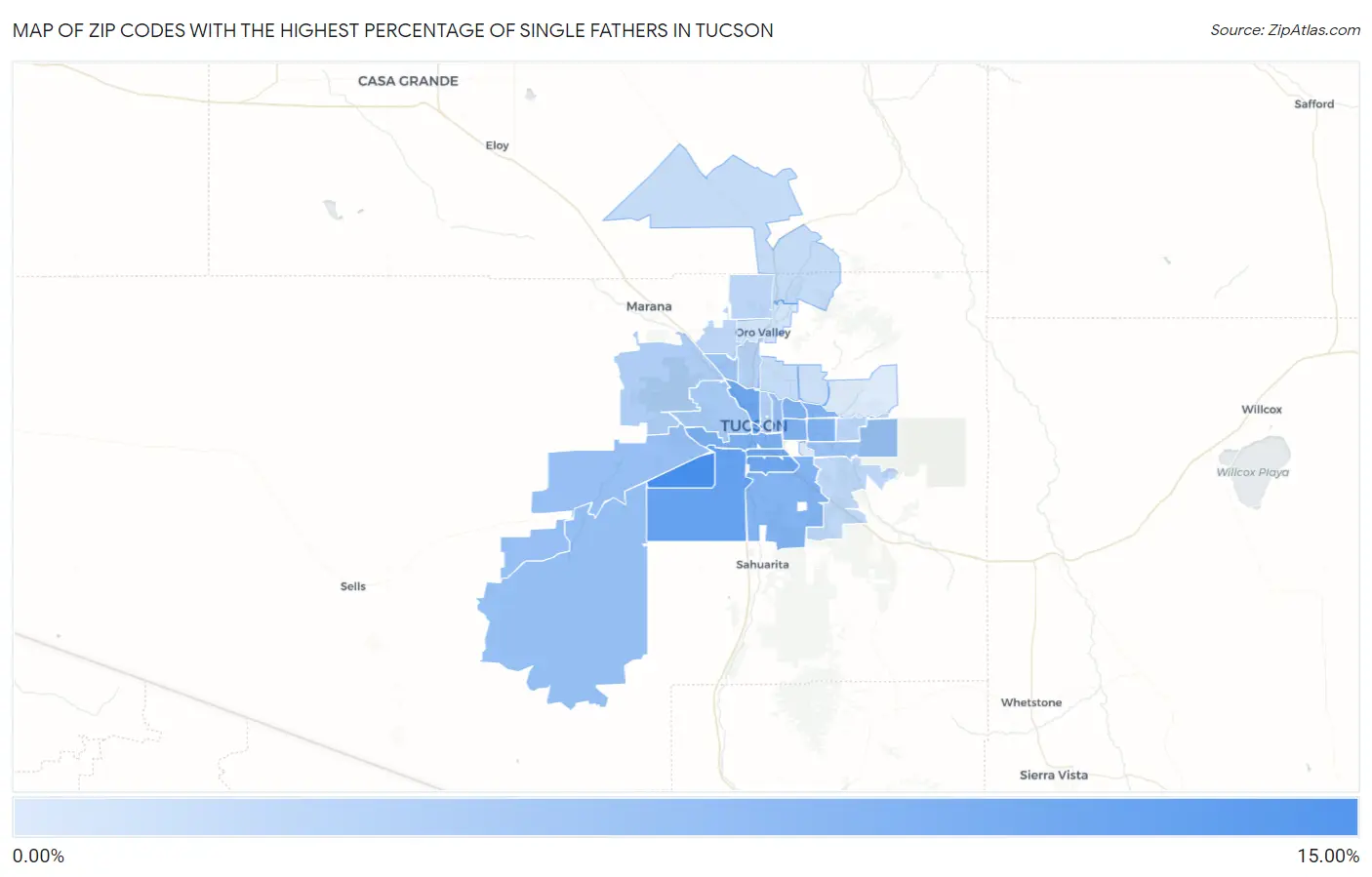 Zip Codes with the Highest Percentage of Single Fathers in Tucson Map
