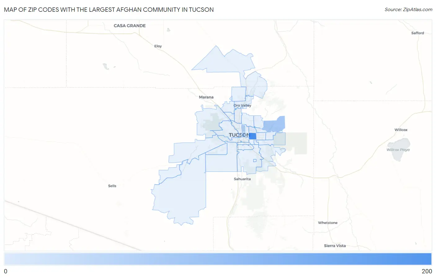 Zip Codes with the Largest Afghan Community in Tucson Map